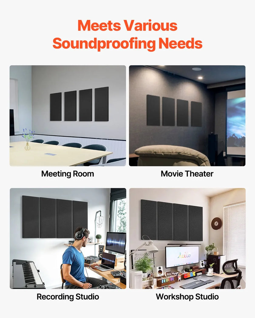VEVOR 4 PCS Acoustic Wall Panels 2 in Thick 23.6 x 11.8 in Self-adhesive Black