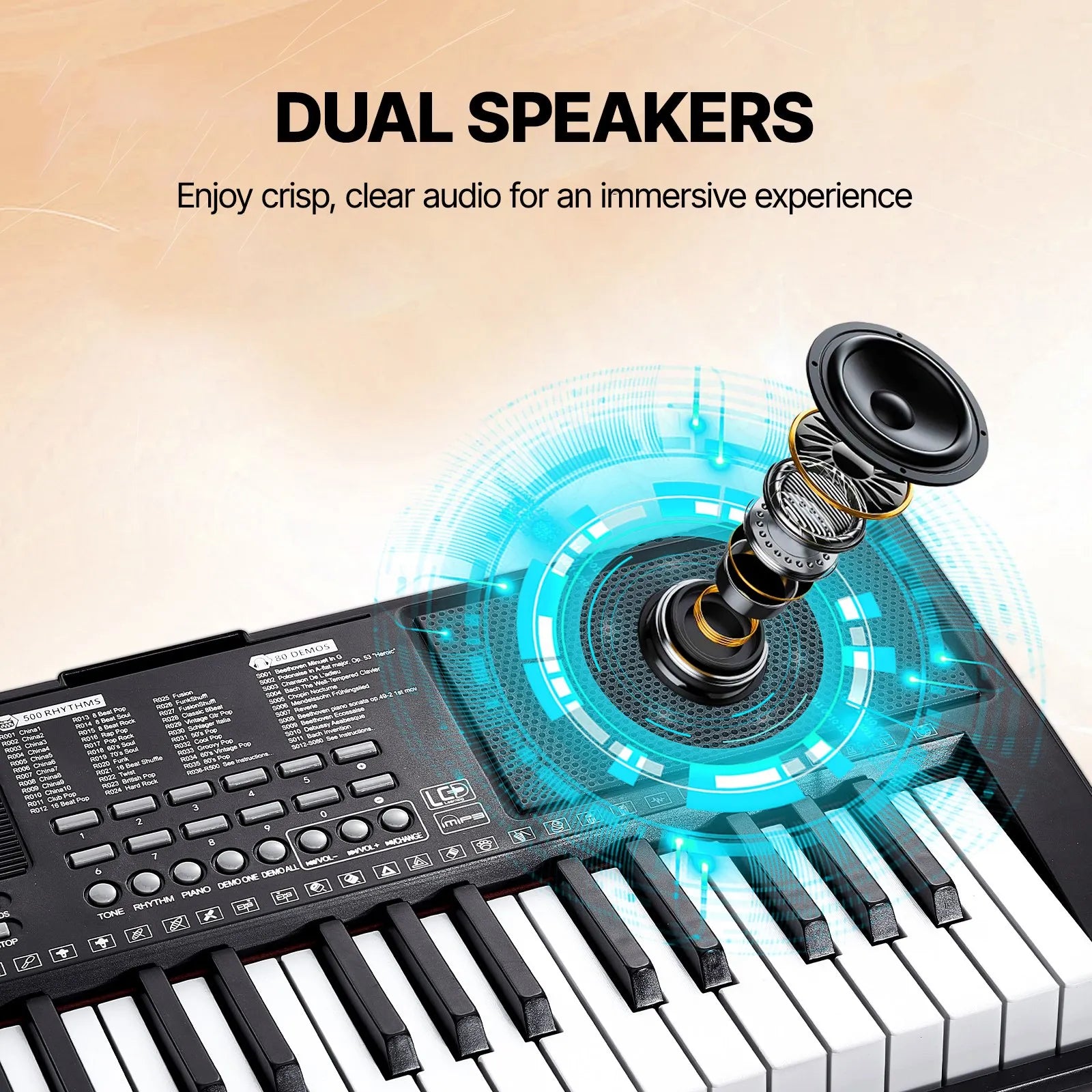 VEVOR 61 Key Digital Keyboard Piano Electric Portable 200 Tones 200 Rhythms