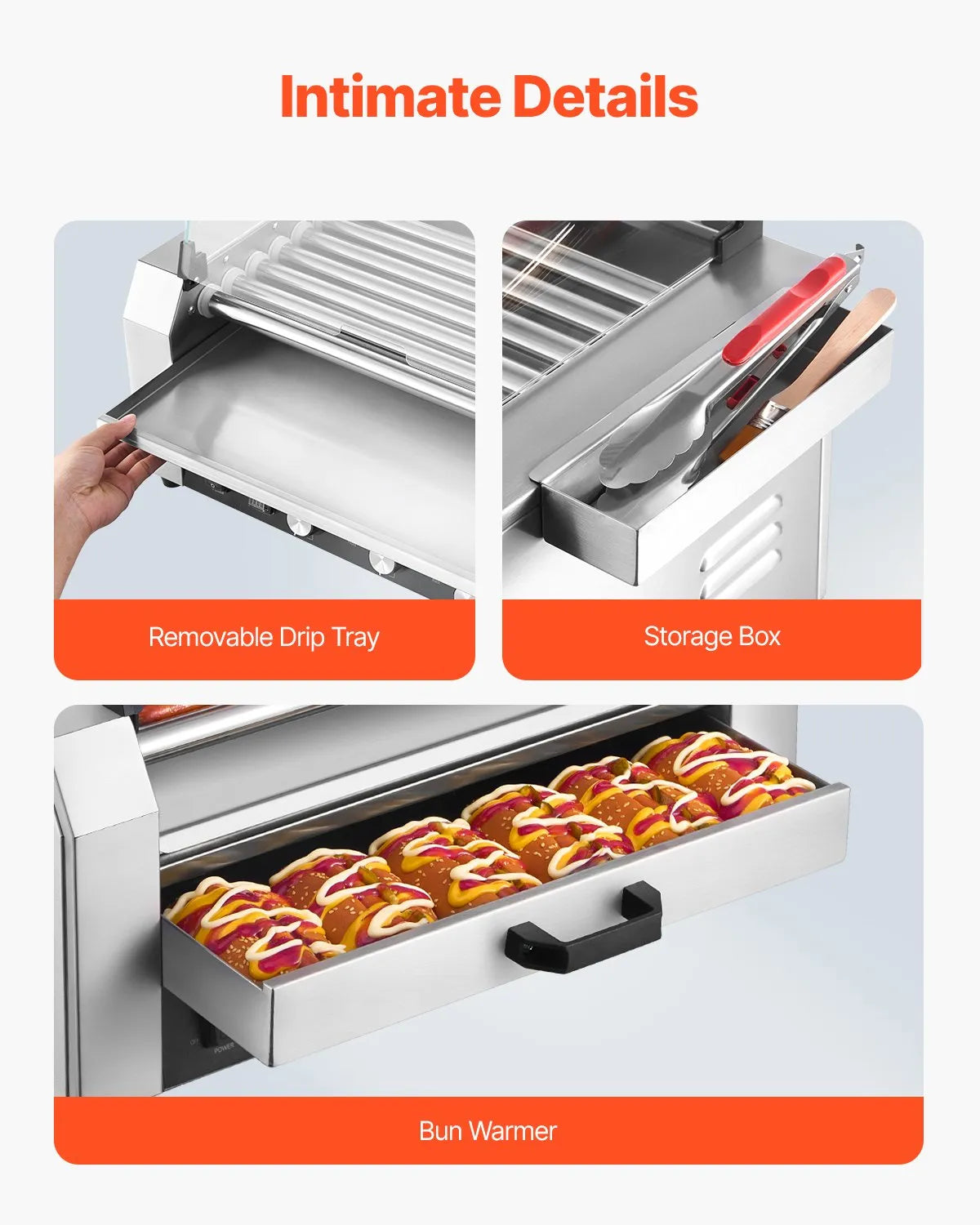 VEVOR 18 Hot Dog 7 Roller Electric Grill Cooker Machine Bun Warmer Cover 1200W