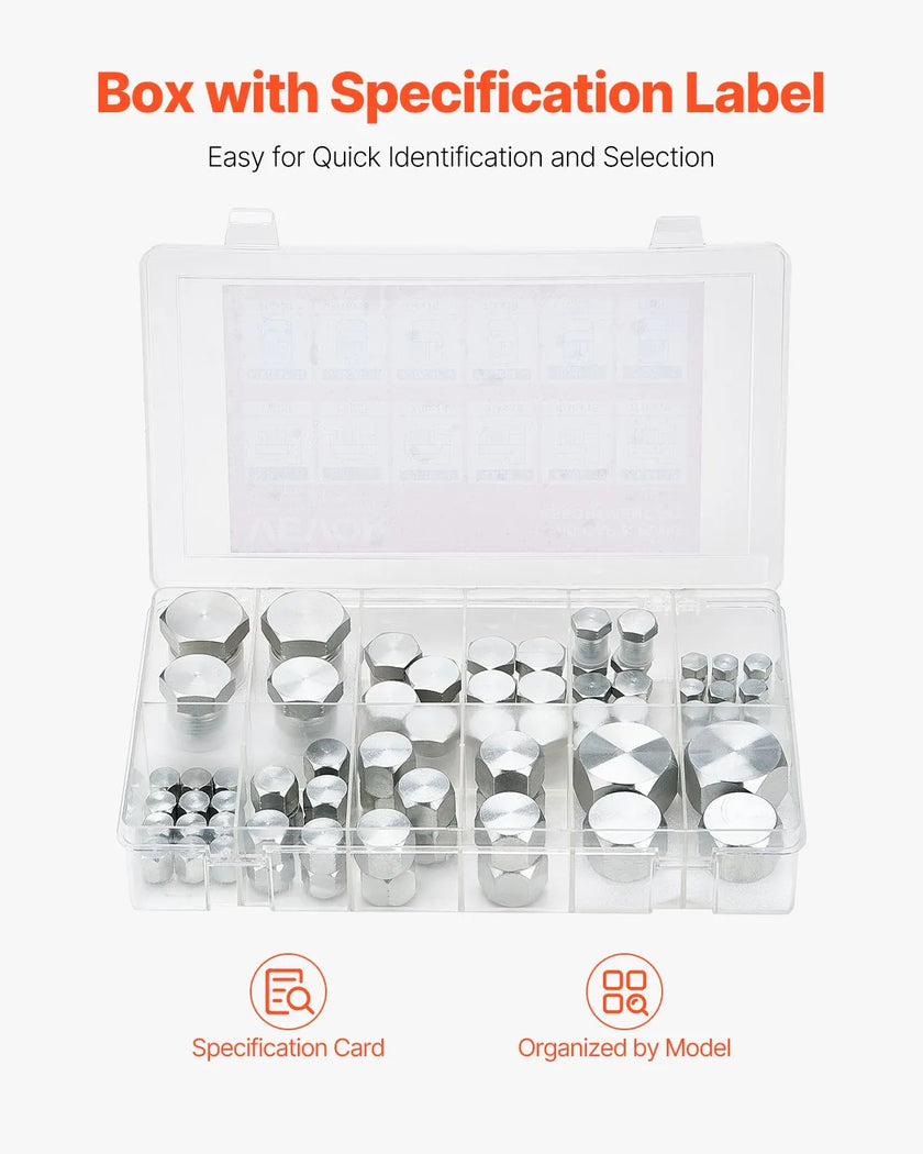 VEVOR 72 PCS Hydraulic Fittings 37° JIC Hydraulic Hose Cap and Plug Kit