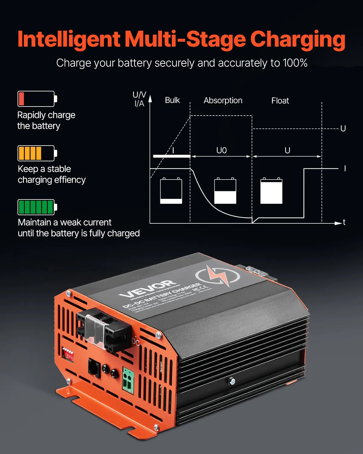 VEVOR 12V 20A DC to DC Charger Battery Charger 250W for Lead-Acid Lithium AGM