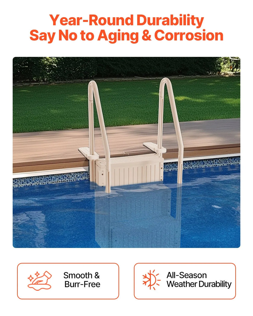 VEVOR 4-Step Taupe Pool Ladder of 2 Handrails Supports 400 lb for 48-54 In Pools