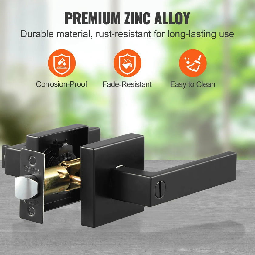Privacy Door Handle 10 PCS Matte Black Square Door Lever Interior Reversible