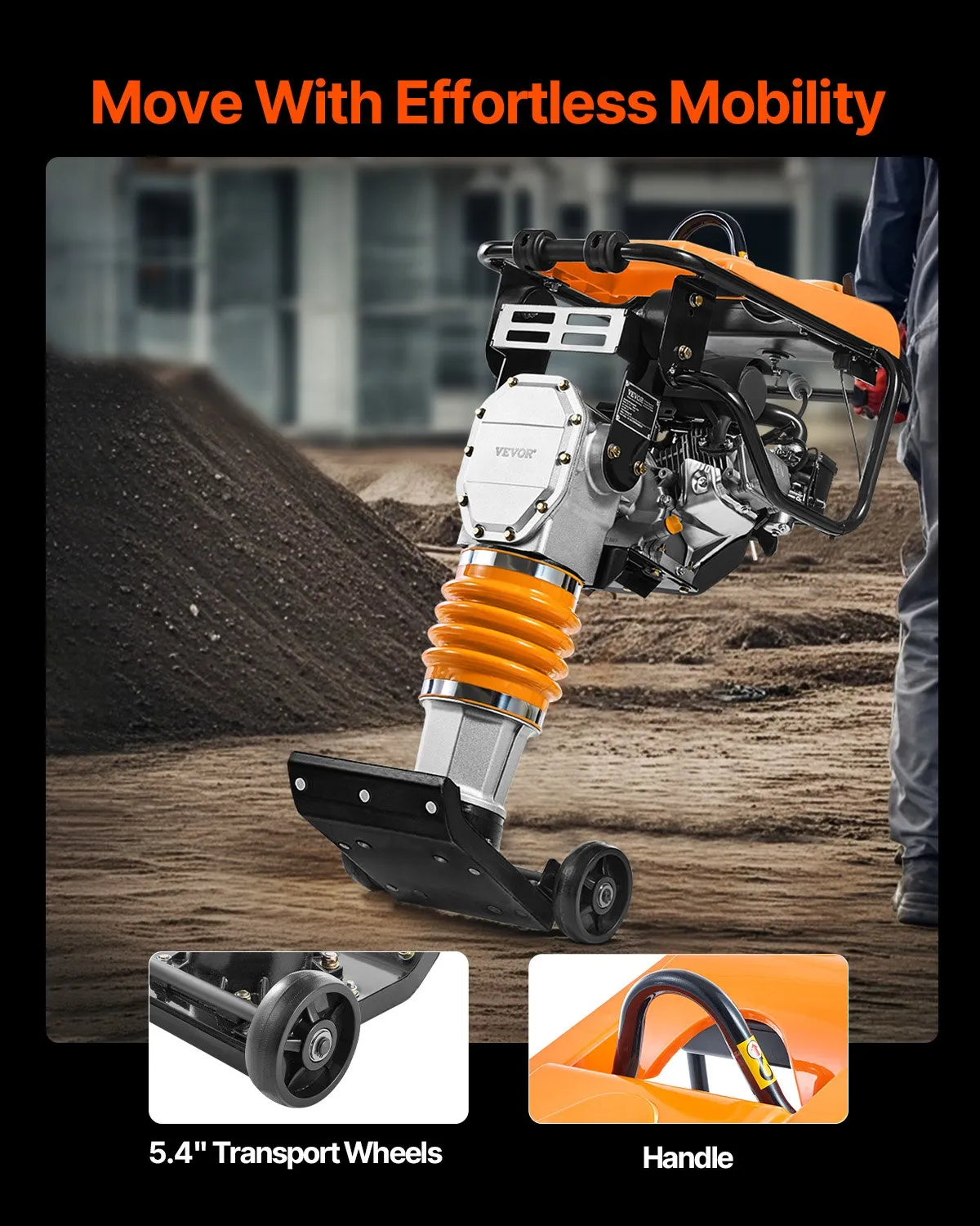 VEVOR 6.5 HP 196 cc Fuel Power Jumping Jack Vibratory Rammer Tamper Compactor