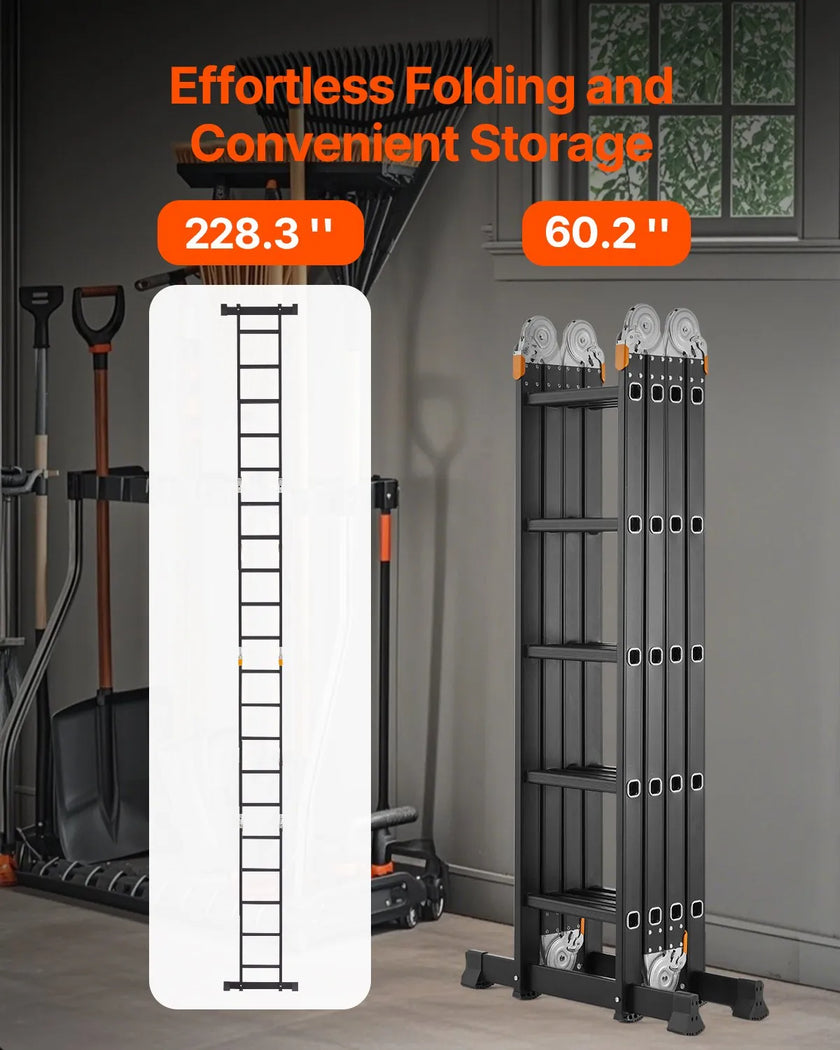 VEVOR Multi-Purpose Folding Ladder 7-in-1 5 Step 19ft Reach Height for Work