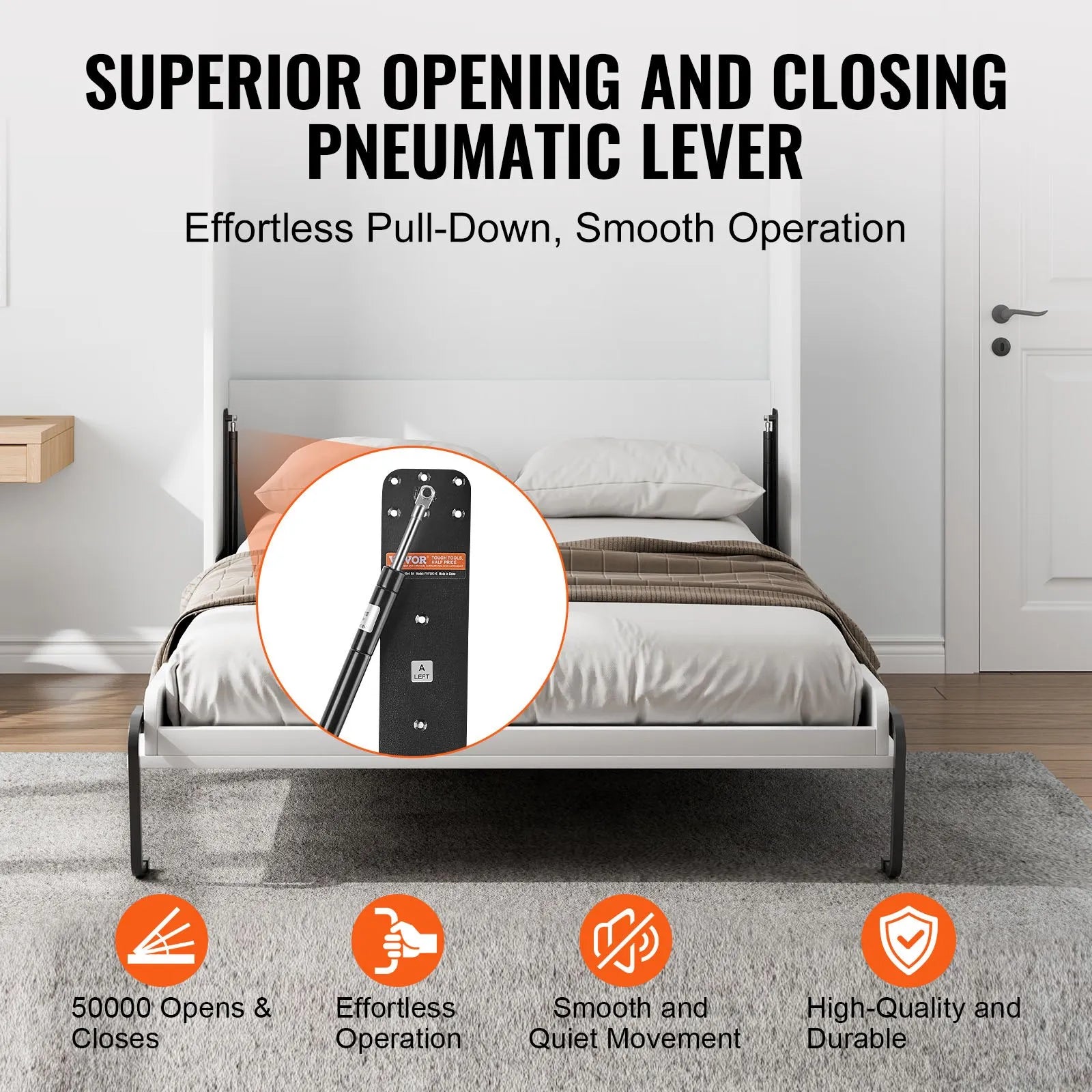 VEVOR Murphy Bed Kit Queen Size Vertical Deluxe DIY Wall Bed Hardware Folding