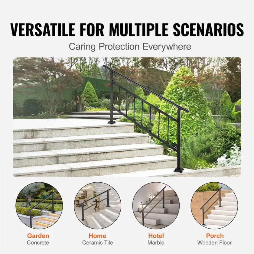 VEVOR Outdoor Handrail 165LBS Load Handrail Outdoor Stairs Aluminum Stair Handrail 60 x 35