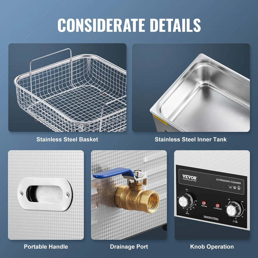 VEVOR 15L Ultrasonic Cleaner with Digital Timer&Heater Professional Ultrasonic Cleaner 40kHz Advanced Ultrasonic Cleaner 110V for Wrench Screwdriver Repairing Tools Industrial Parts Mental Cleaning