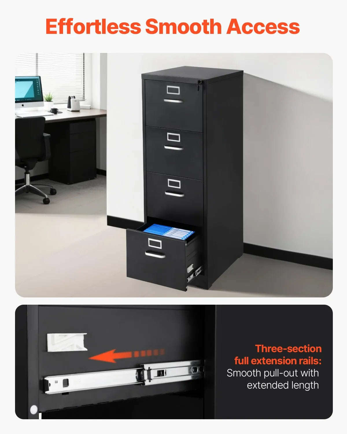 VEVOR 4 Drawer File Cabinet Metal Vertical Cabinet with Lock for Home Office