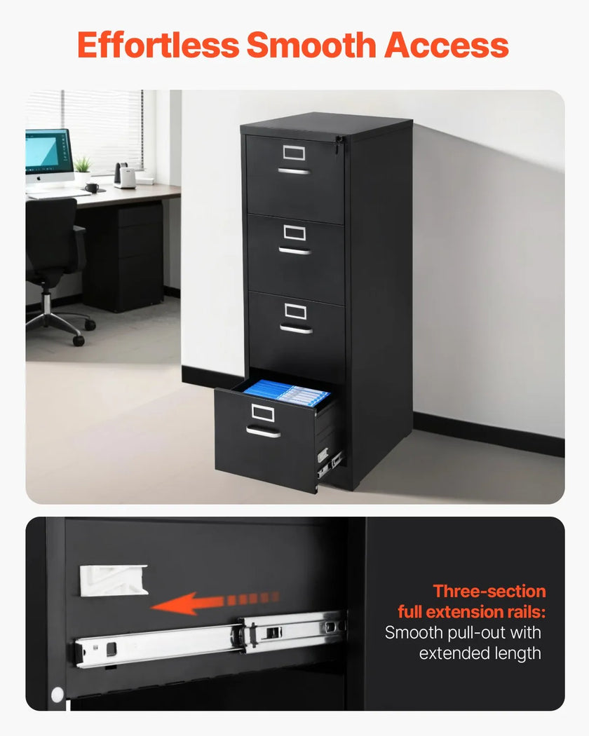 VEVOR 4 Drawer File Cabinet Metal Vertical Cabinet with Lock for Home Office