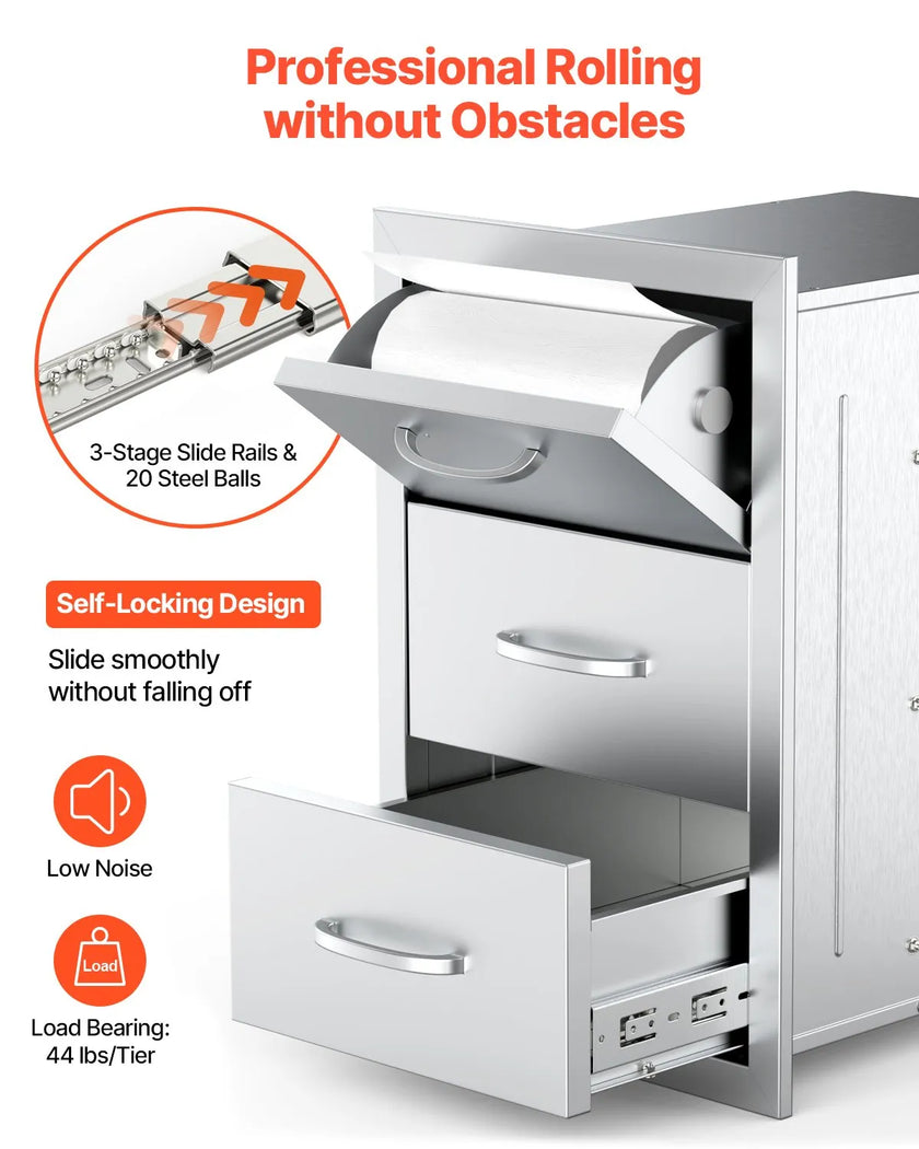VEVOR Outdoor Kitchen Drawers Triple BBQ Access Drawers Island 16.5x29x20.5 in