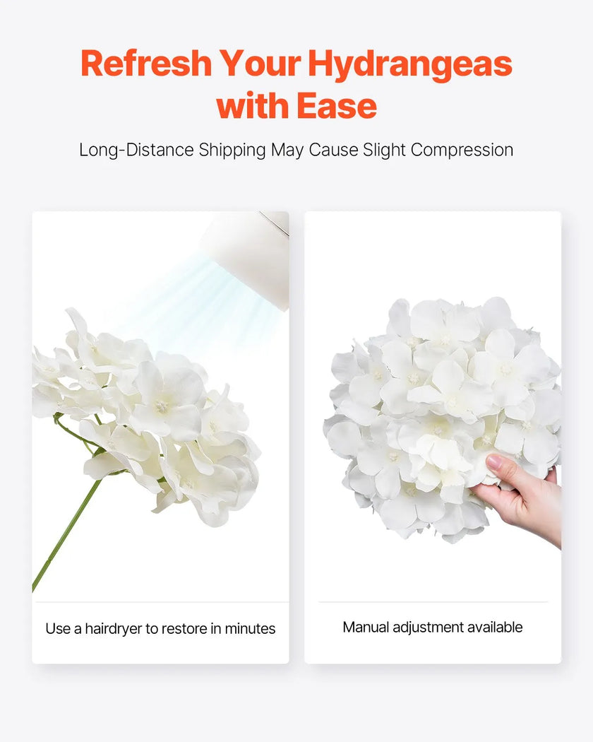 VEVOR 105 Pcs Artificial Silk Hydrangea Flowers 9.8 In Bouquet Arrangement White