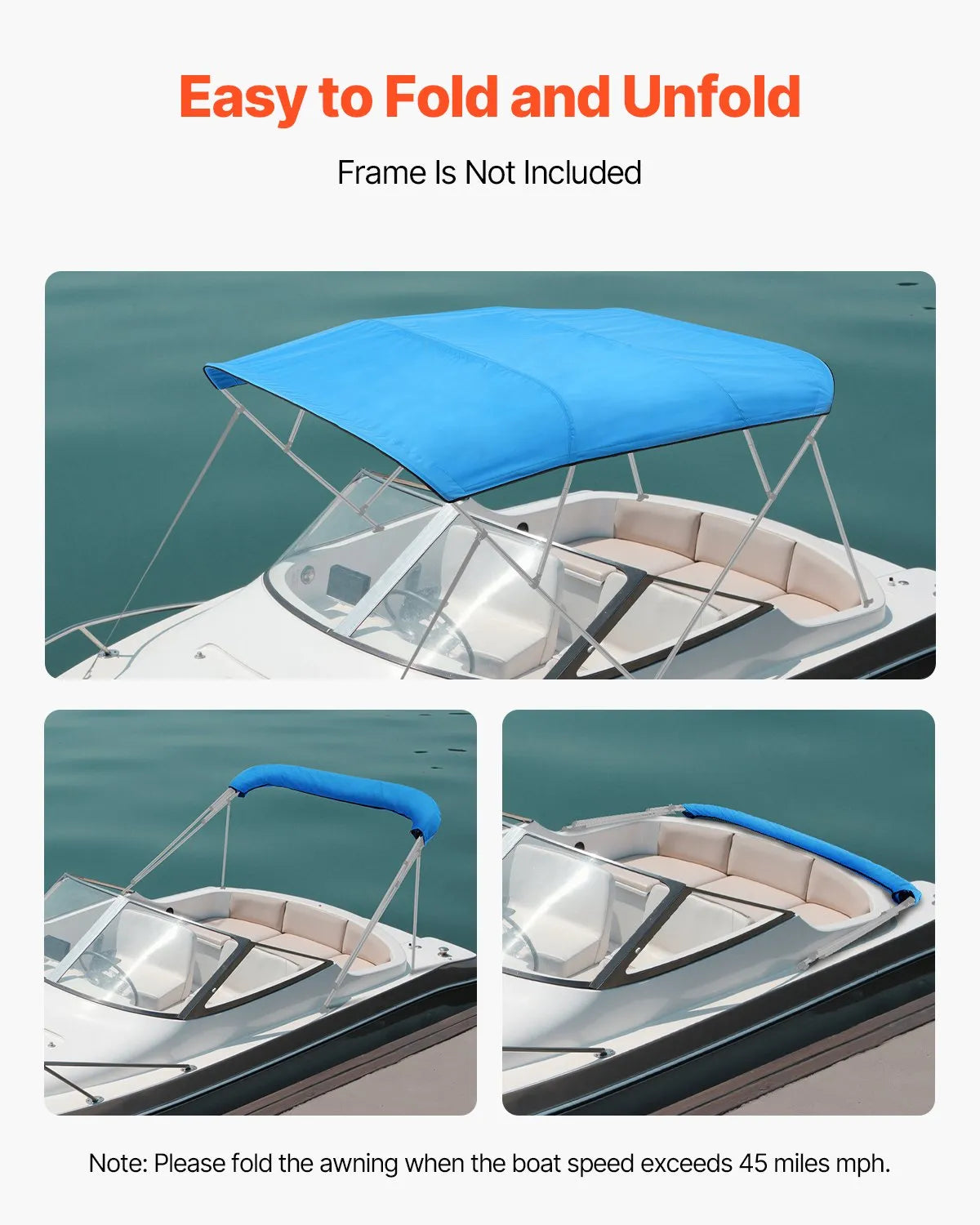 VEVOR 4 Bow Boat Bimini Tops 96