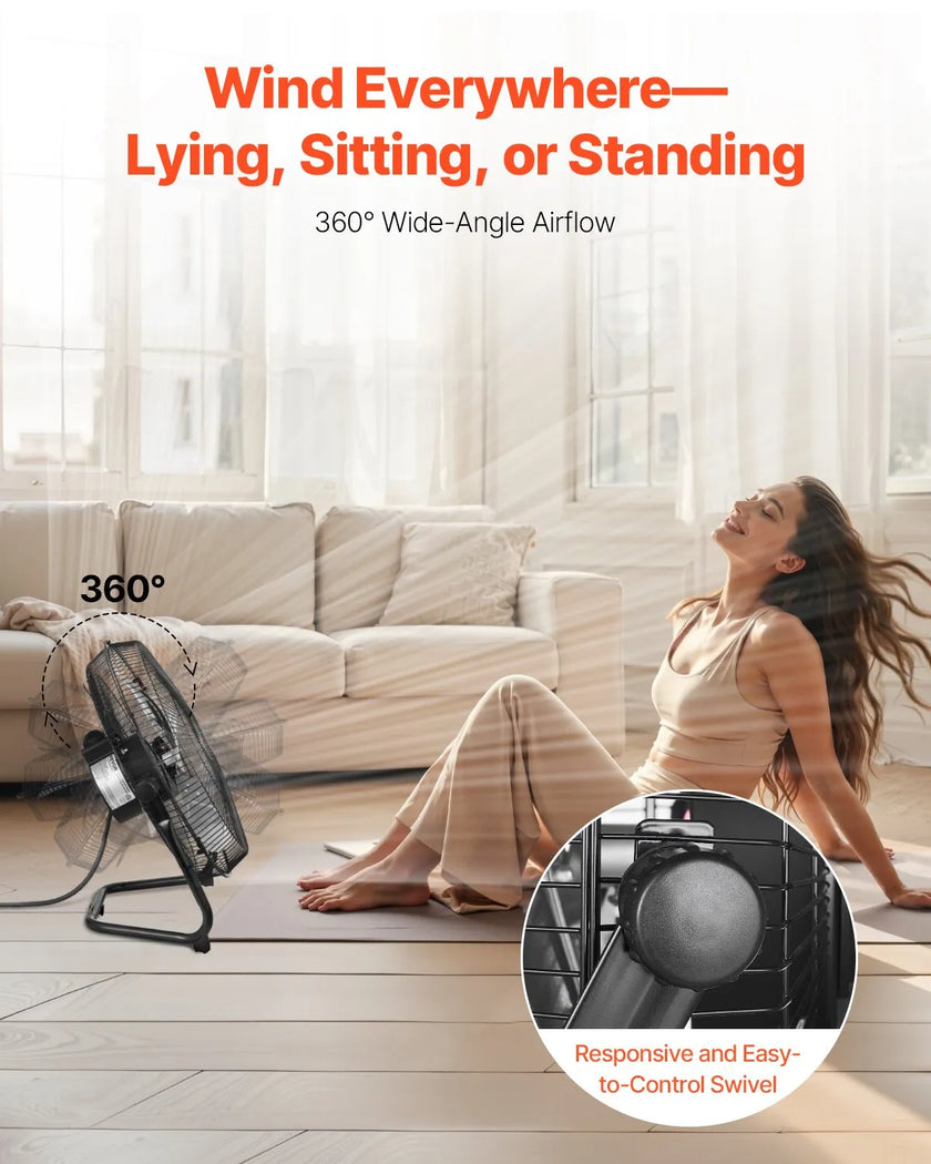 VEVOR 14 In Floor Fan 3 Speed 360° Adjustable Tilt High-Velocity Industrial Fan