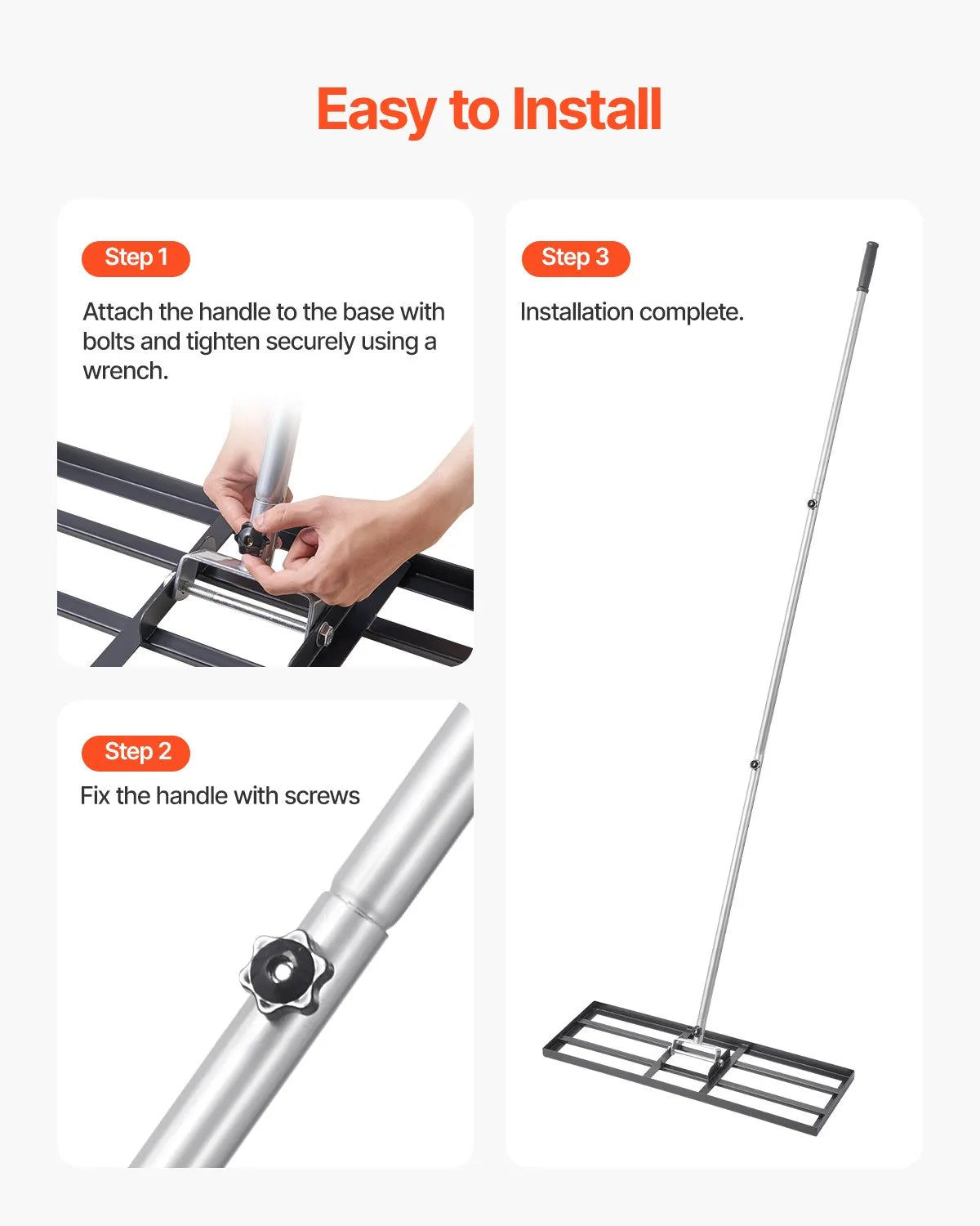 VEVOR 10x30in Lawn Leveling Rake 83.9 in Adjustable Handle for Yard Golf Court