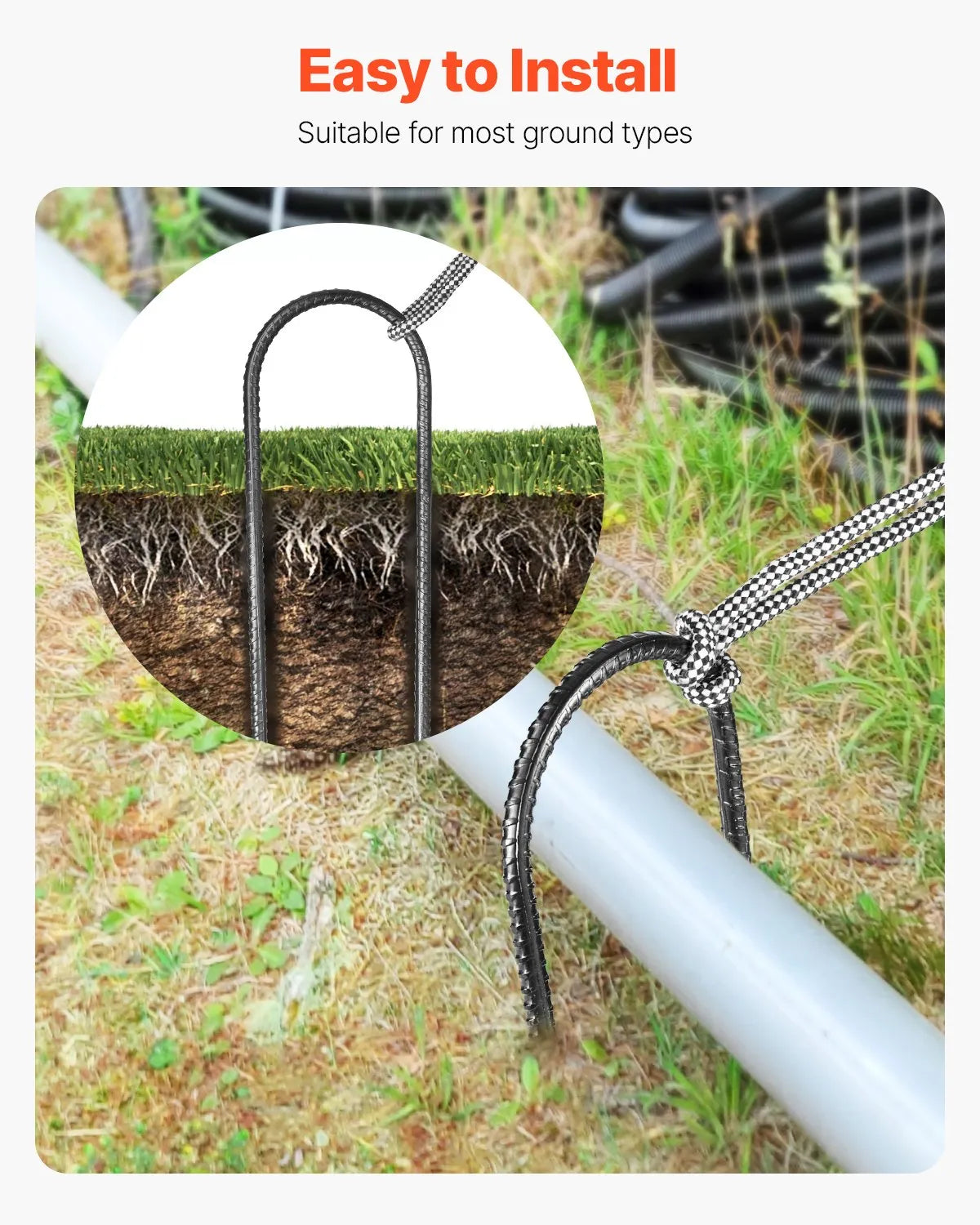 VEVOR 12-Inch 8 Pack Rebar Stakes Heavy Duty U Shape Galvanized Ground Anchors