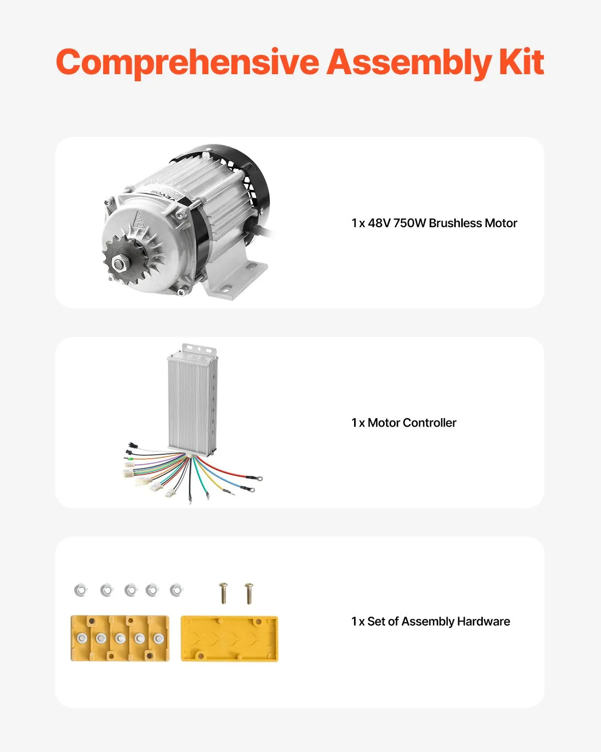 VEVOR 750W Electric Brushless DC Motor Kit 48V 2700rpm with Upgraded Controller