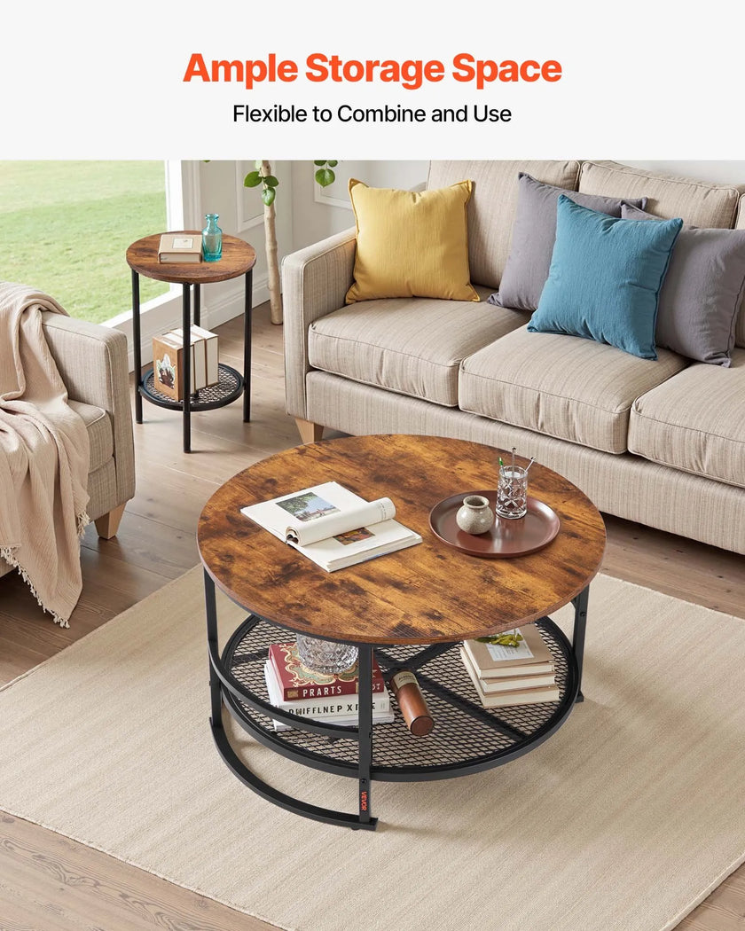 VEVOR 3 Pieces Round Coffee Table Set 31.5 in with 2 End Tables for Living Room