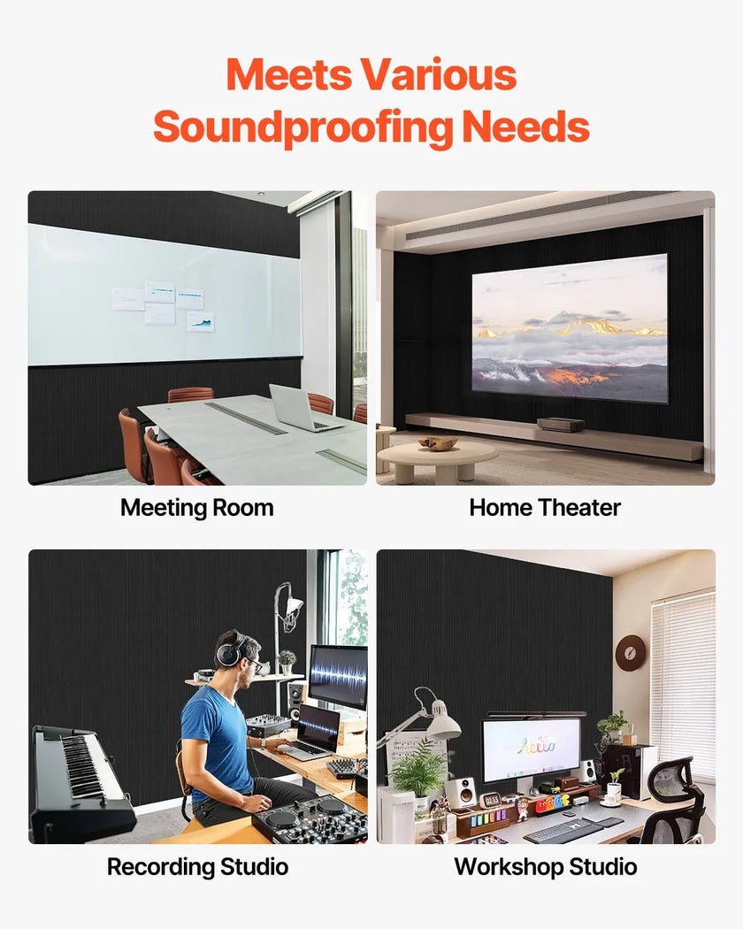 VEVOR 5 Pack Acoustic Wall Panels 47.2 x 23.6 x 0.4 inch Self-Adhesive Black