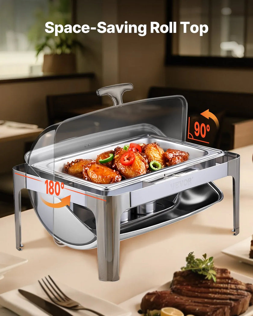 VEVOR 9Qt Rectangle Roll Top Chafing Dish Set with Full-Size Pan Stainless Steel