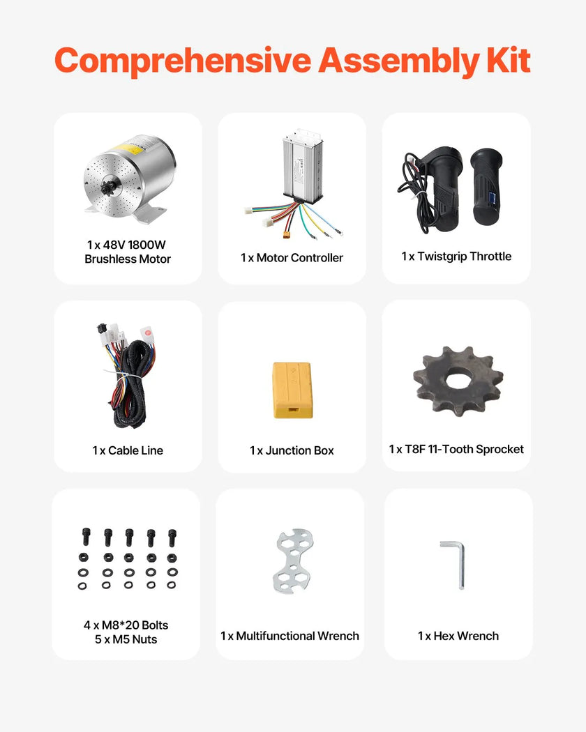 VEVOR 1800W Electric Brushless DC Motor Kit 48V 4500rpm with Upgraded Controller