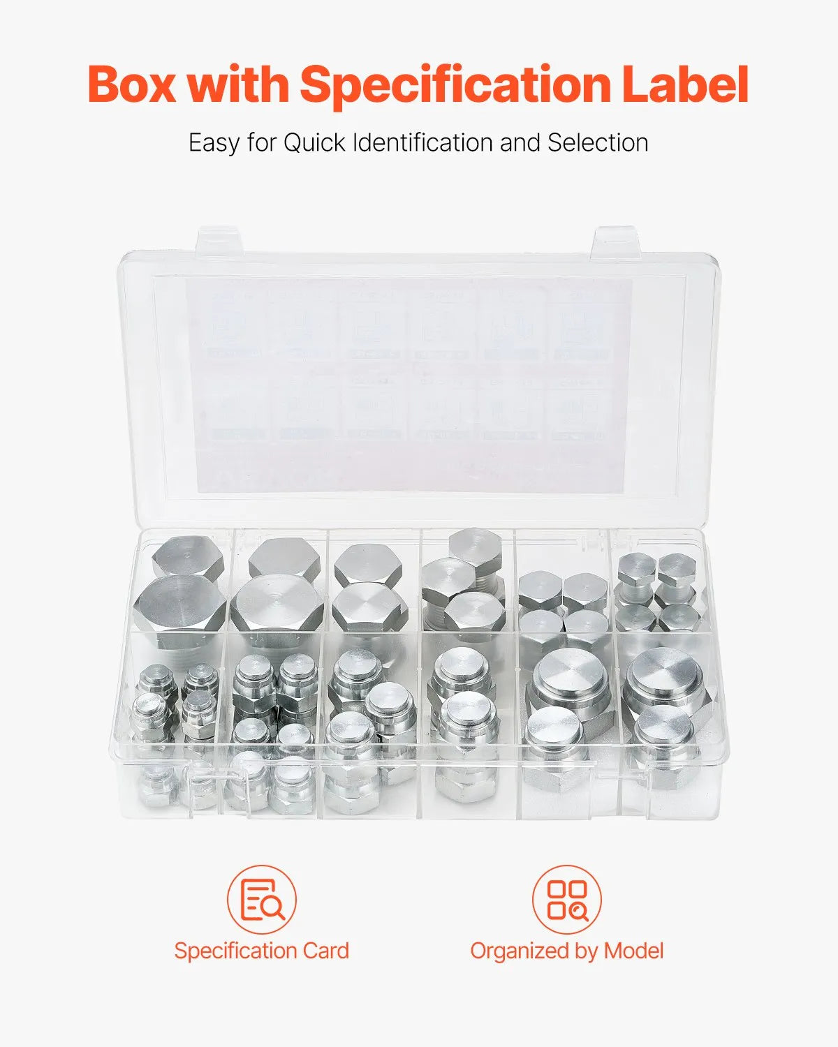 VEVOR 64 PCS BSPP Hydraulic Fitting Galvanized Cap & Plug Assortment Adapter Kit