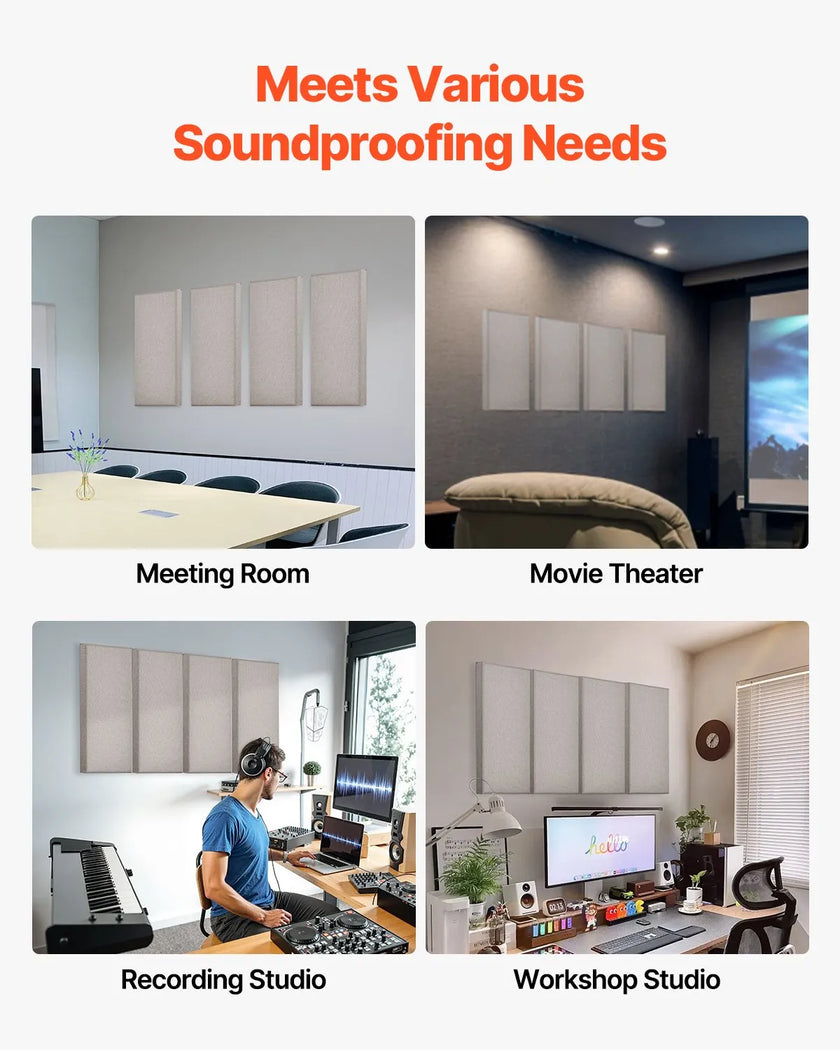 VEVOR 4 PCS Acoustic Wall Panels 2 in Thick 23.6 x 11.8 in Self-adhesive Camel