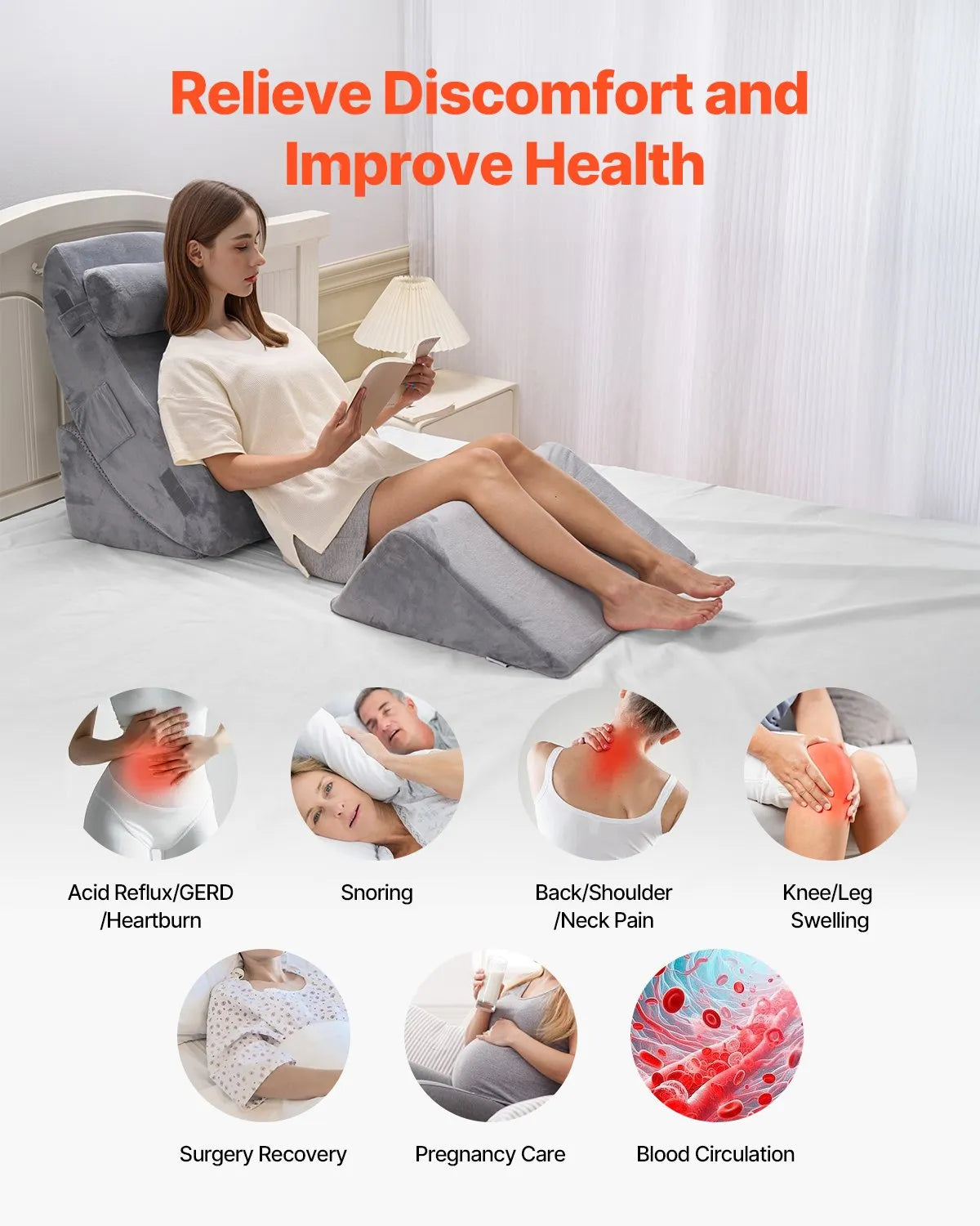 VEVOR Orthopedic Bed Wedge Pillow 4 Pcs Adjustable for GERD Sleep Back Leg Neck