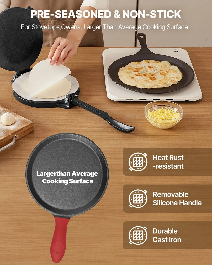 VEVOR 10 Inch Tortilla Press Chapati Maker Roti Dough Maker Heavy Duty Cast Iron
