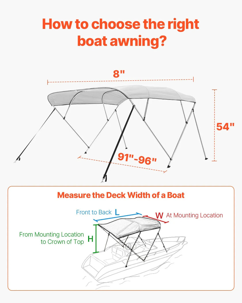 VEVOR 4 Bow Boat Bimini Tops 8'Lx(91
