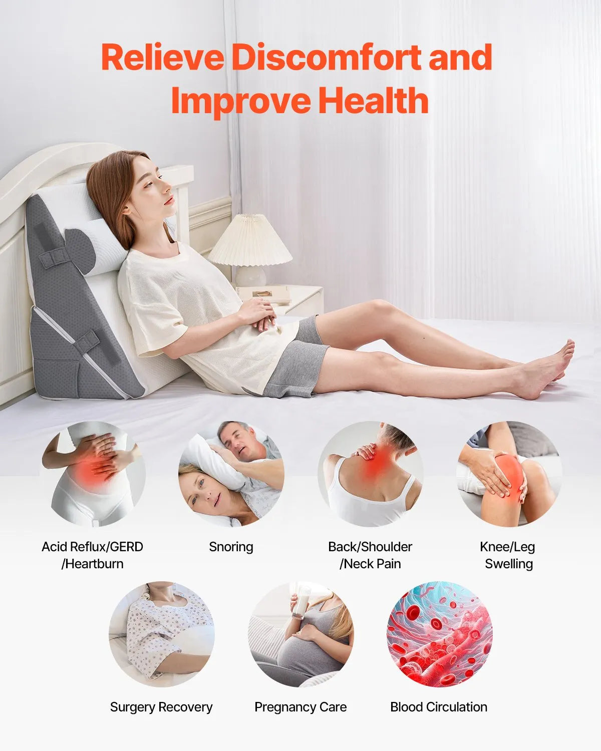 VEVOR Orthopedic Bed Wedge Pillow 3 Pcs Adjustable for Back Leg Neck Sleep GERD