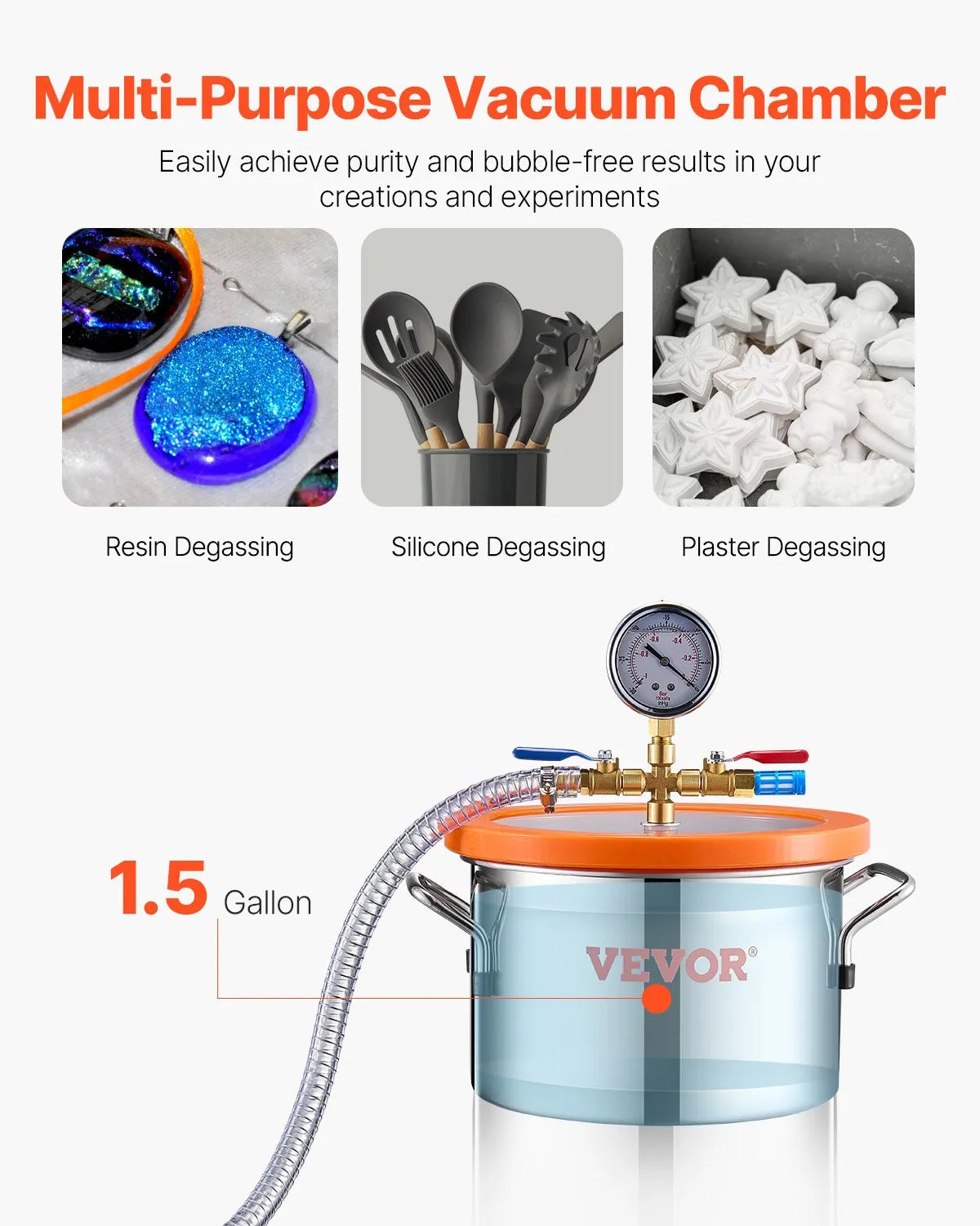 VEVOR 1.5 Gallon Vacuum Chamber 3.5CFM Single Stage Pump Degassing Chamber Kit