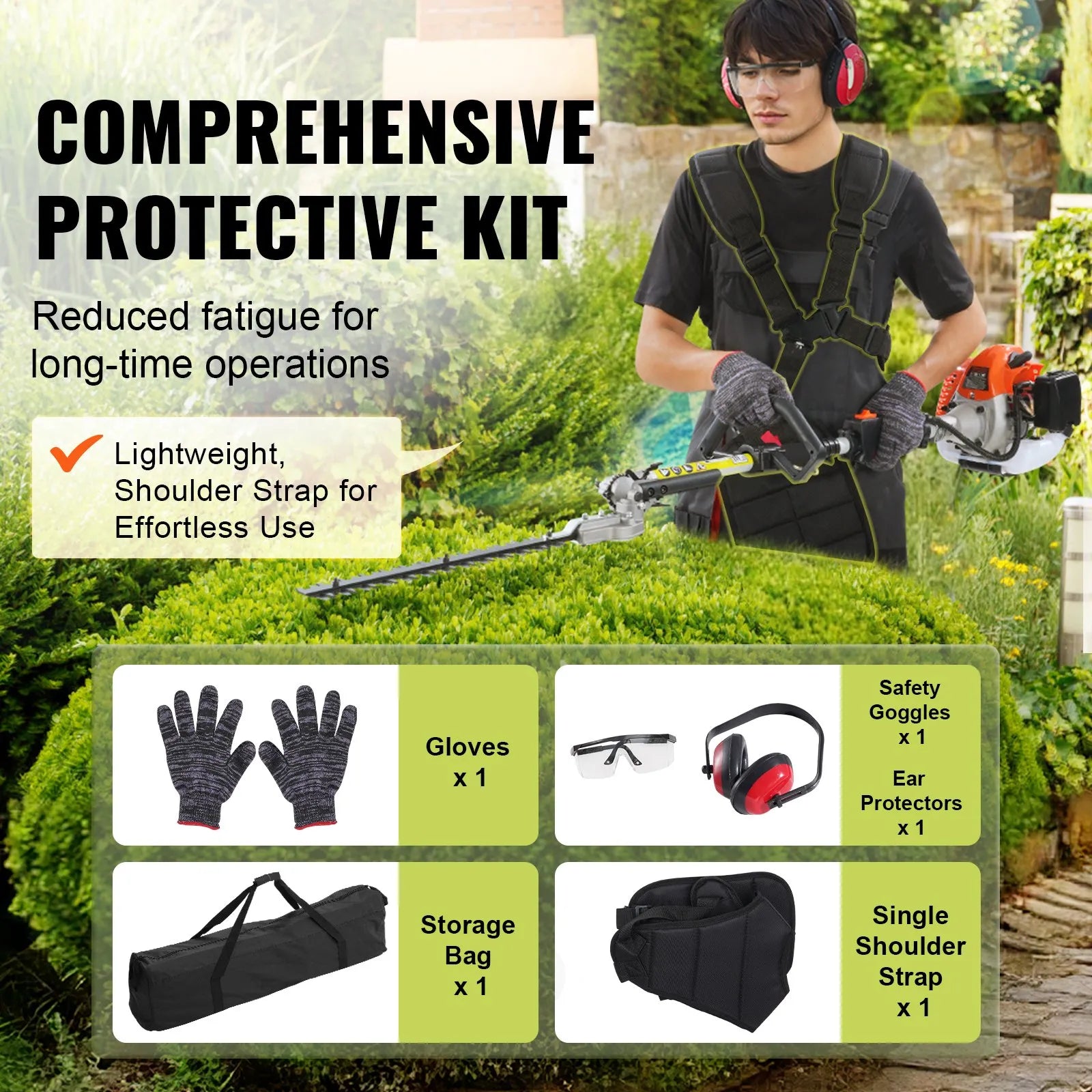 VEVOR 26CC 6-in-1 Multi-Functional Trimming Tools, Gas Hedge Trimmer, Weed Eater, String Trimmer, Brush Cutter, Edger, Pole Saw Chainsaw Pruner with Extension Pole