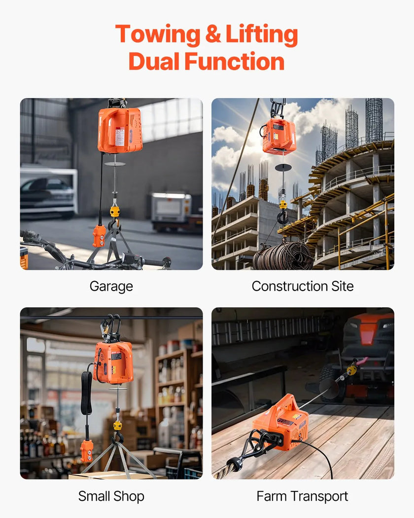 VEVOR 3-in-1 Portable Electric Hoist Winch 1100LBS Wired/Wireless Remote Control