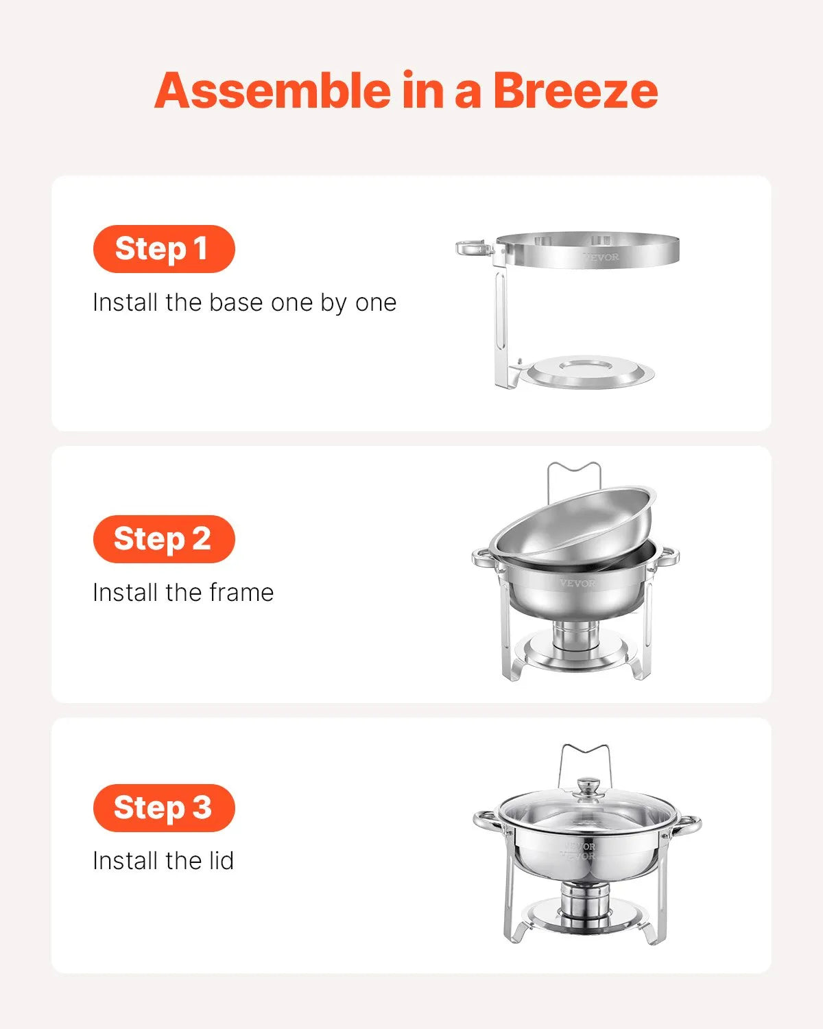 VEVOR 5 Qt 2 Pack Round Chafing Dish Buffet Set Full-Size Pan Stainless Steel