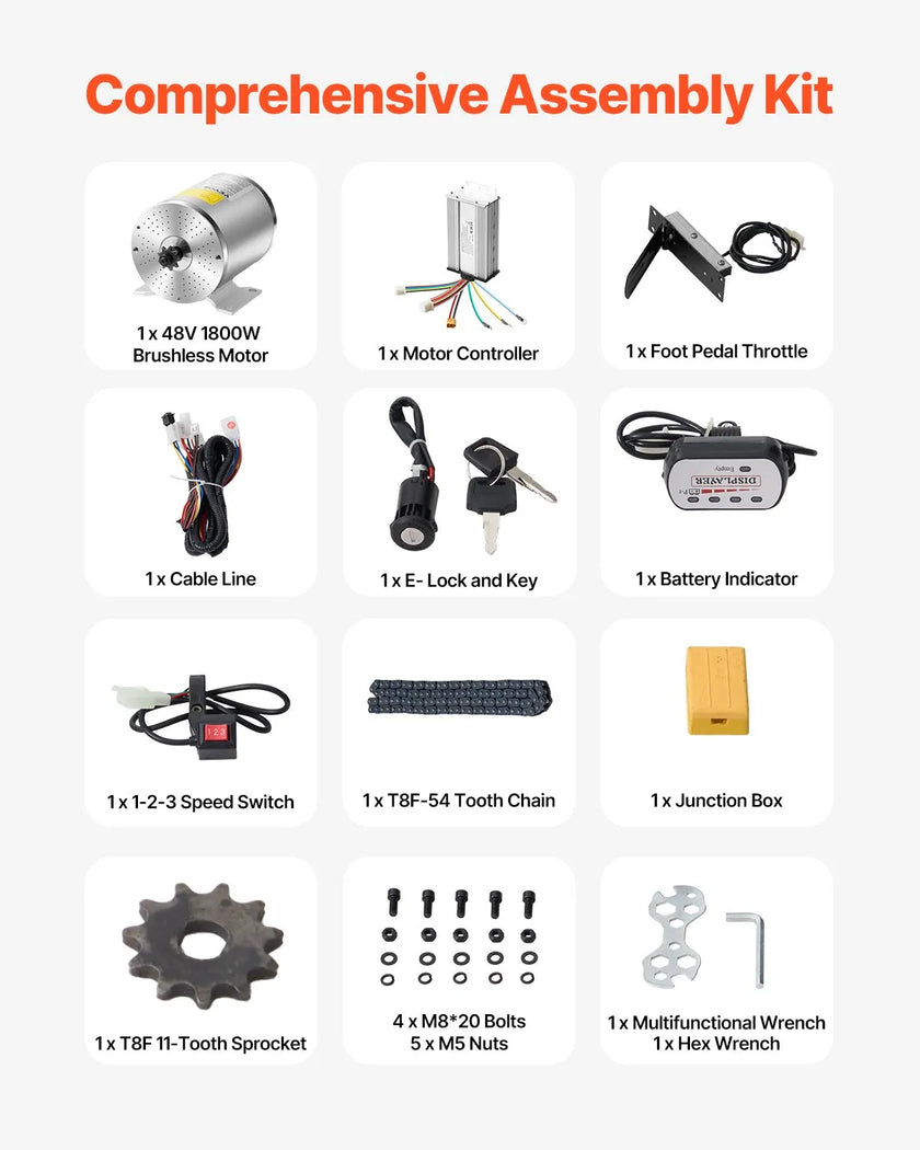 VEVOR 1800W Electric Brushless DC Motor Kit 48V 4500rpm with Speed Controller