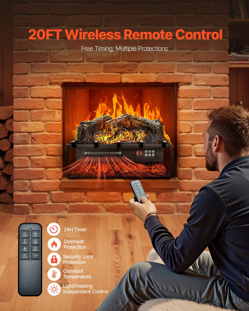 VEVOR 23 Inch Electric Fireplace Log Heater with Crackling Sound Timer Remote