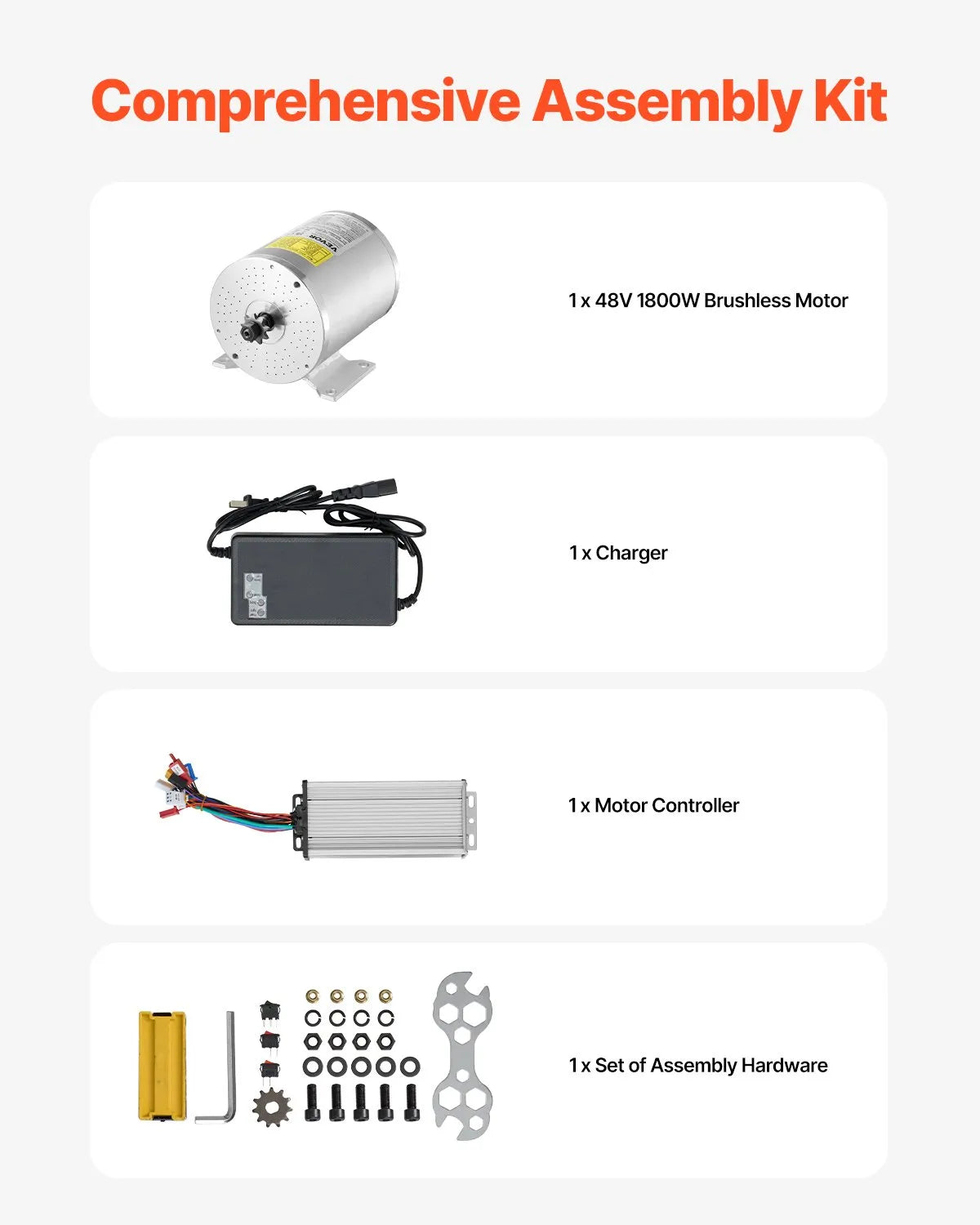 VEVOR 1800W 48VElectric Brushless DC Motor Kit with Upgraded Speed Controller