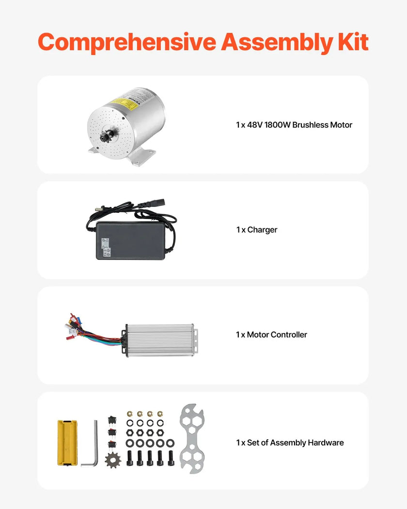 VEVOR 1800W 48VElectric Brushless DC Motor Kit with Upgraded Speed Controller
