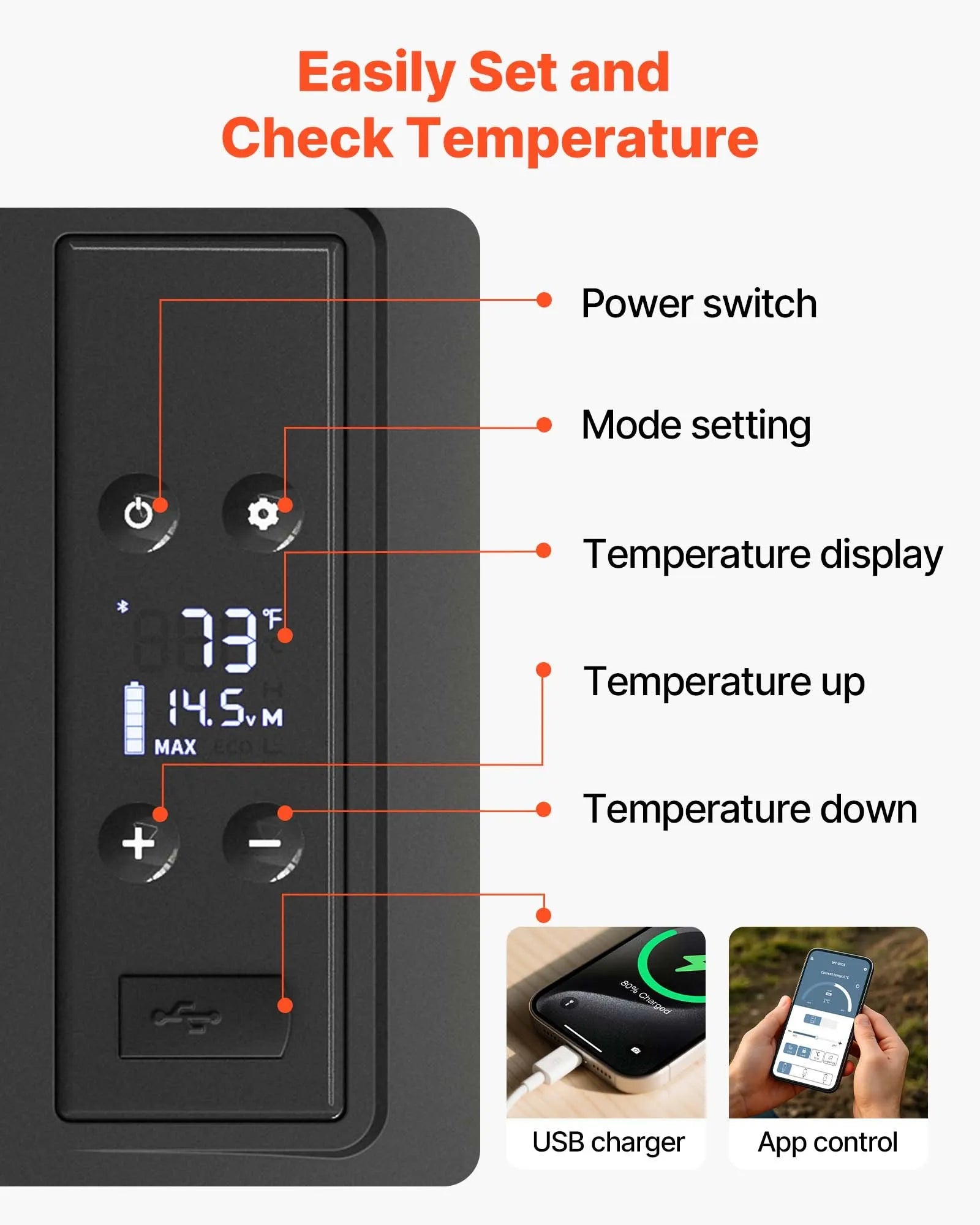 VEVOR 12 Volt Car Refrigerator Portable Freezer 16Qt Truck RV Fridge APP Control