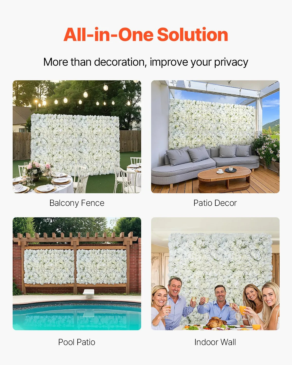 VEVOR 3D Flower Wall Panel 24 PCS 15 x 15 inch Artificial Floral Background for Wedding