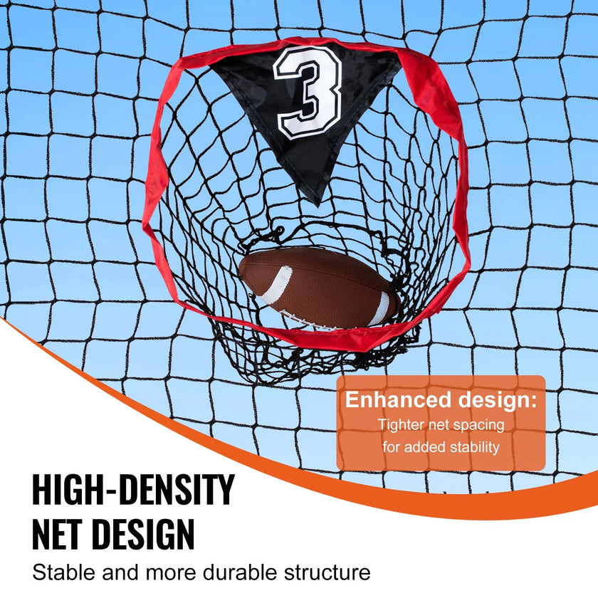 VEVOR 7 x 7 ft Football Trainer Throwing Net, Training Throwing Target Practice Net with 5 Target Pockets, Knotless Net Includes Bow Frame and Portable Carry Case, Improve QB Throwing Accuracy, Red