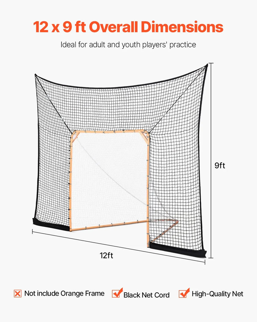 VEVOR 12x9 ft Hockey Lacrosse Goal Backstop with Extended Coverage Training Net
