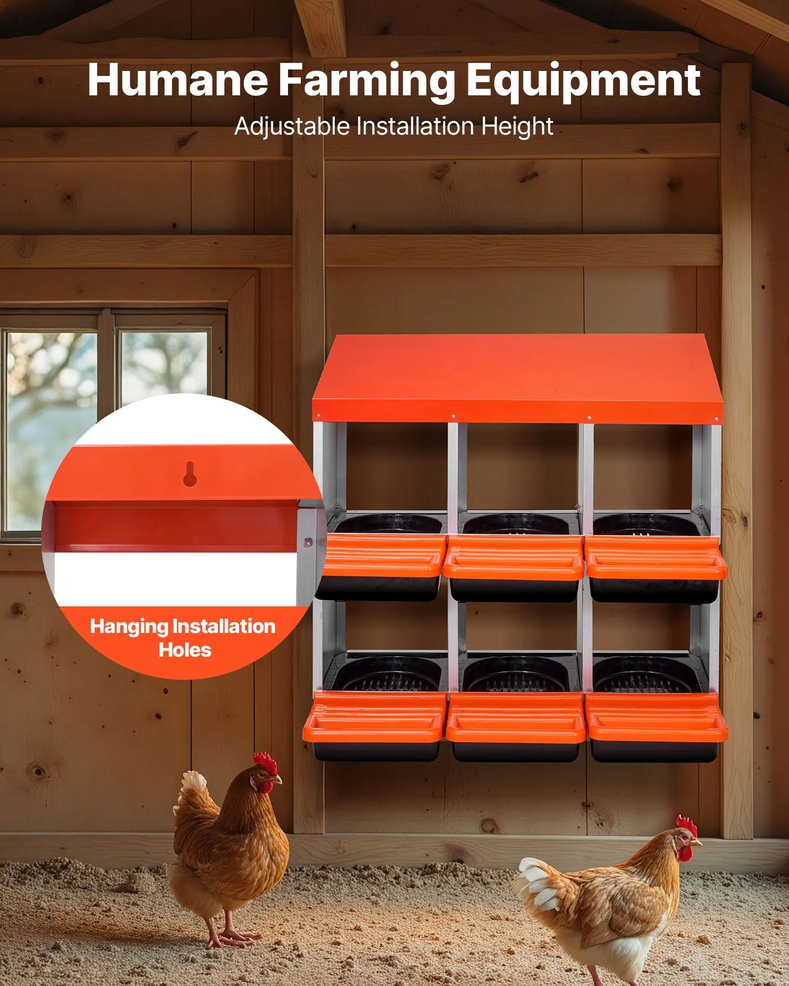VEVOR 6-Compartment Chicken Nest Box Mental Box with Inclined Nesting Boxes