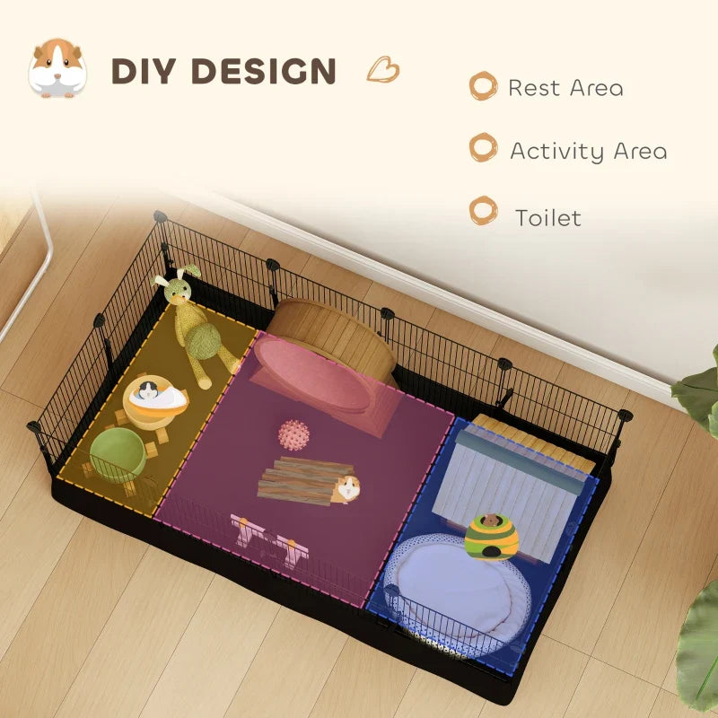 Small Animal Cage Waterproof Mat DIY Animal Playpen for Guinea Pigs Rabbits 12 Panels and Door Black