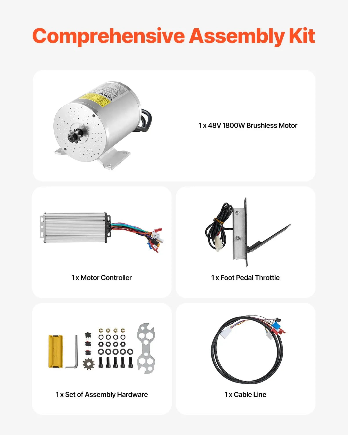VEVOR 1800W Electric Brushless DC Motor Kit 48V 4500rpm Motor & Speed Controller
