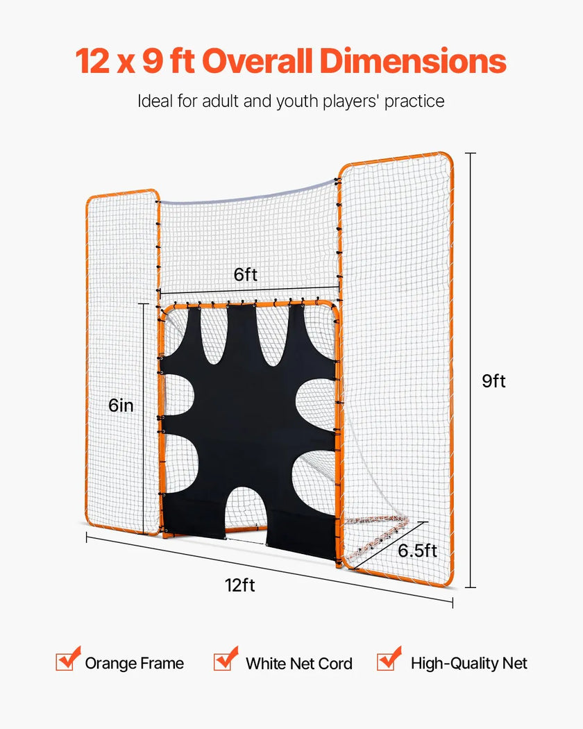 VEVOR 12x9 ft 3-IN-1 Lacrosse Goal Net with Backstop Target Rebounder Equipment