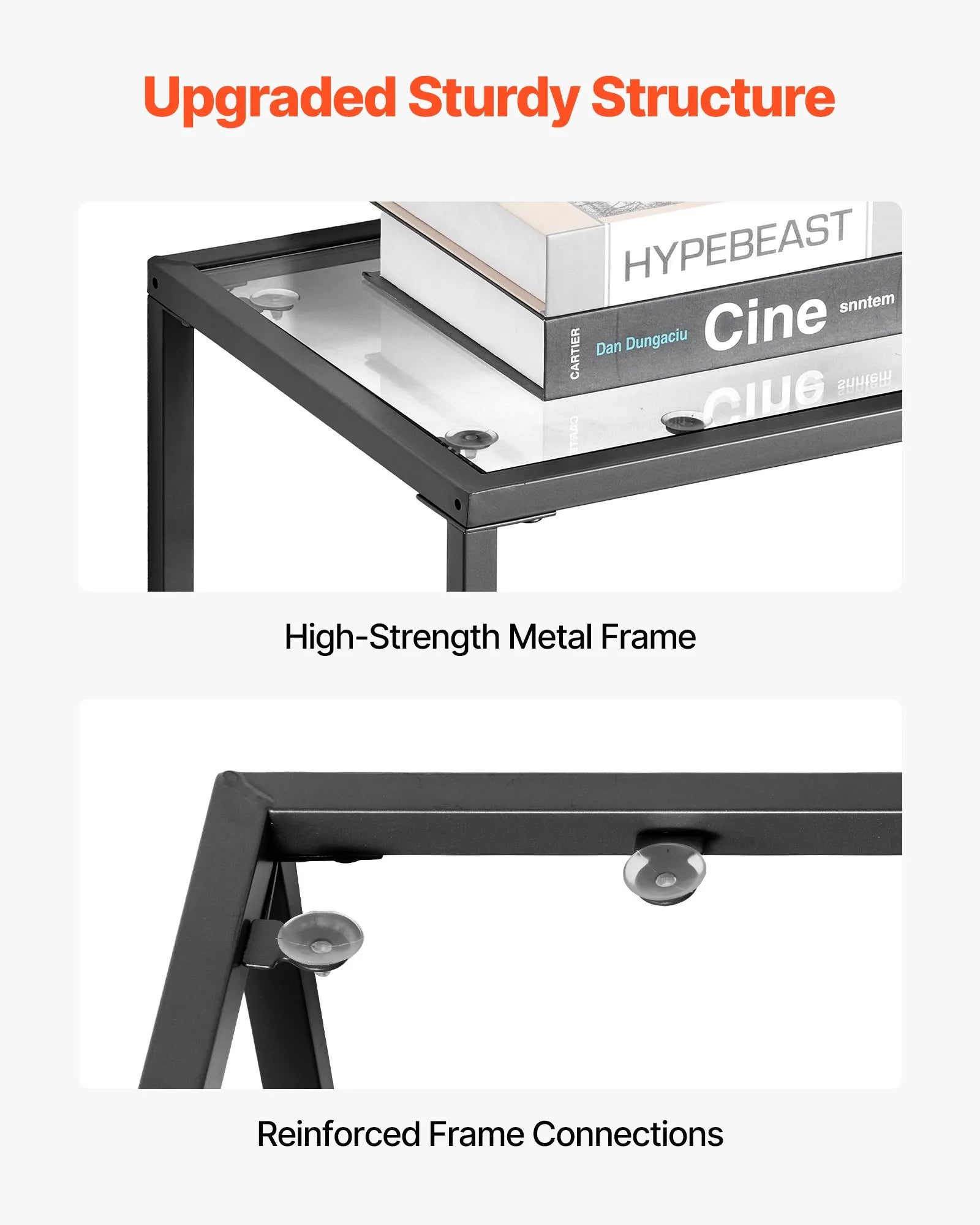VEVOR 2-Tier Glass Console Table Rectangle Sofa Side Table with Anti-Tip Black