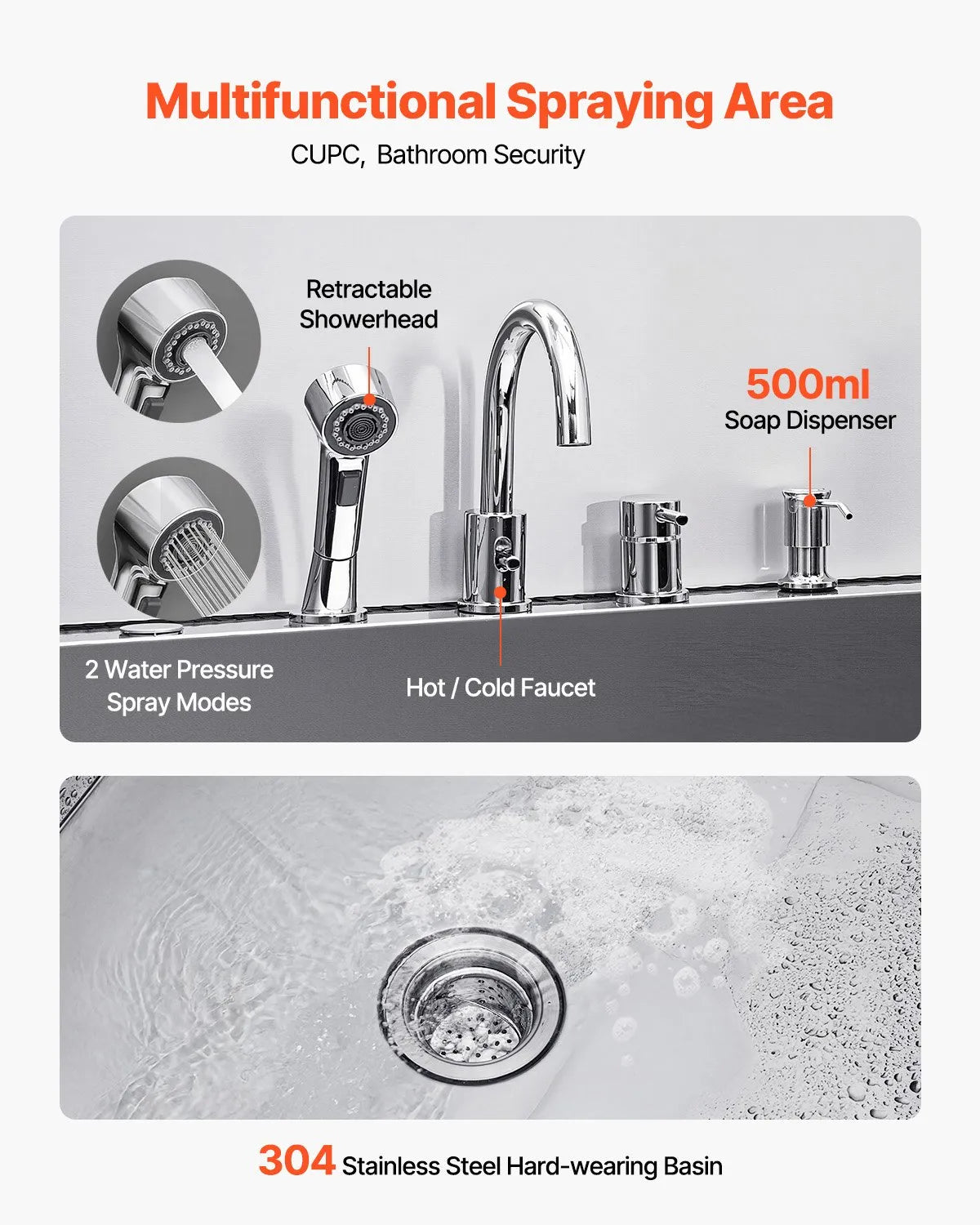 VEVOR 50 Inch Dog Grooming Bath Tub Stainless Steel w Ramp Faucet Showerhead