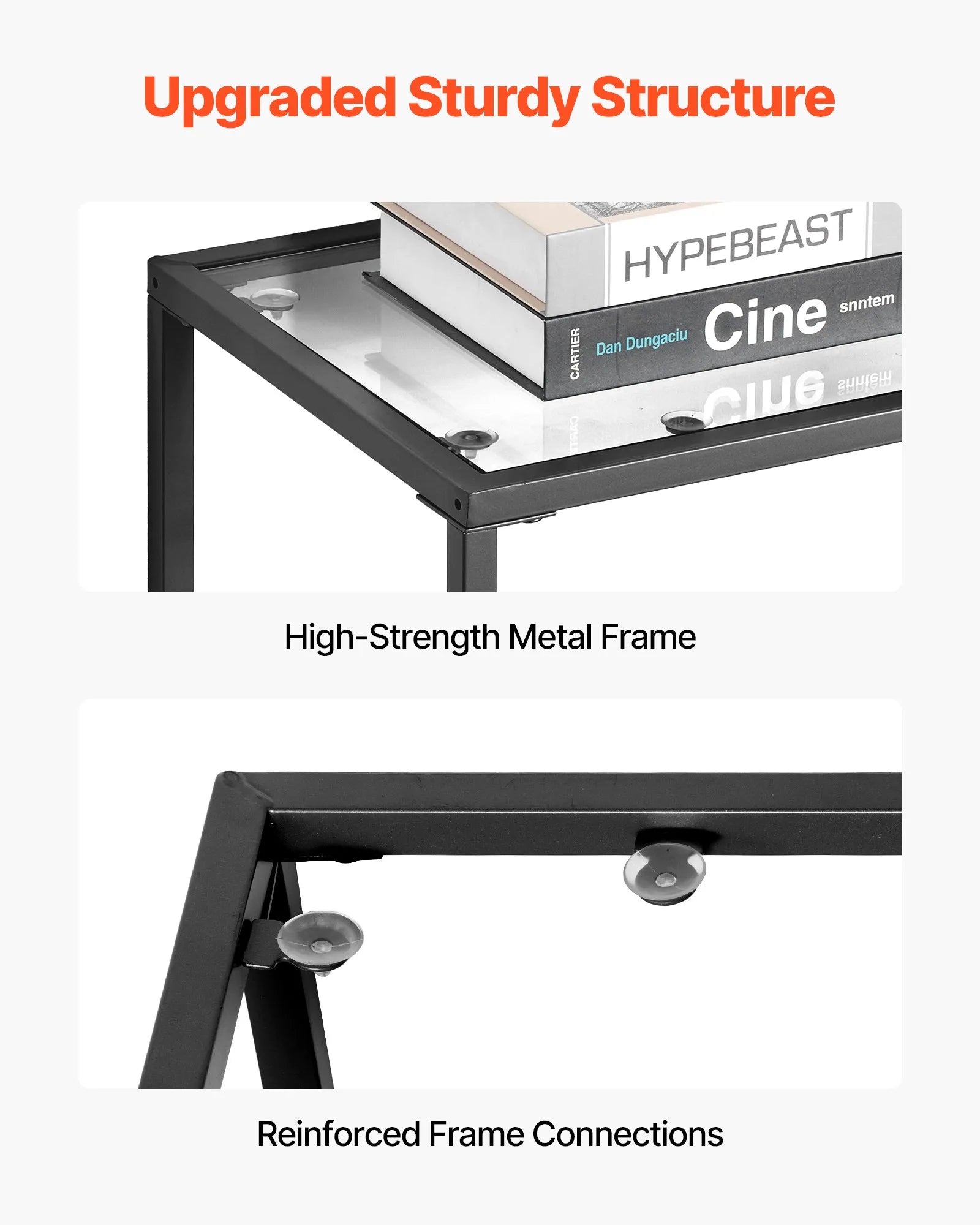 VEVOR 3-Tier Glass Console Table Rectangle Sofa Side Table with Anti-Tip Black